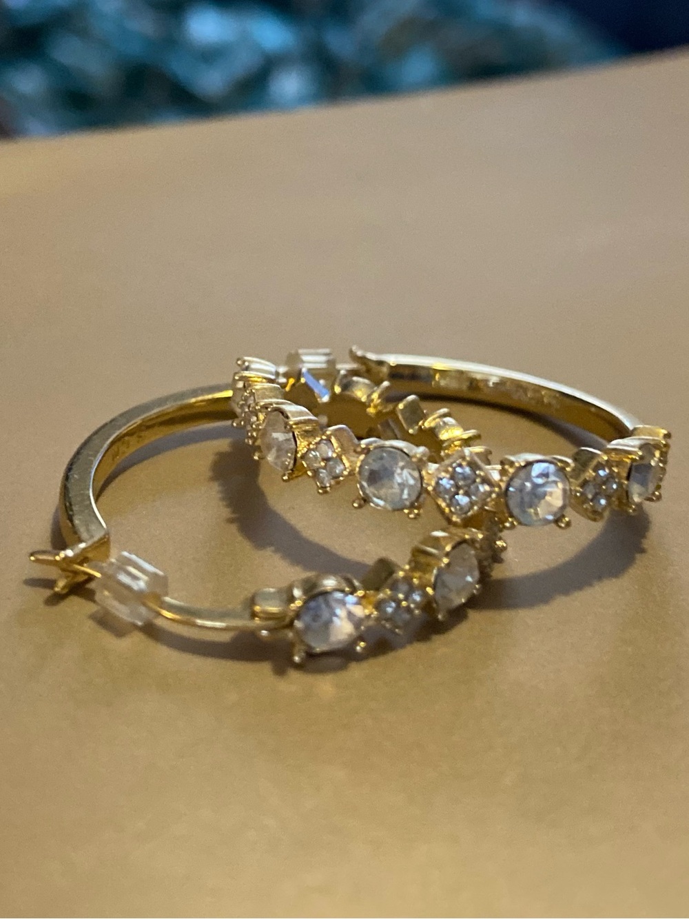 Gold Crystal Hoop Earrings - Sparkling Clear Stones